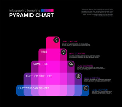This infographic template features a vibrant pyramid chart with five levels. Use this pyramid chart to visualize hierarchy or steps in a professional infographic template design.