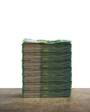 Macro close-up of many 100 euro notes as a large stack, isolated on free pmg background.