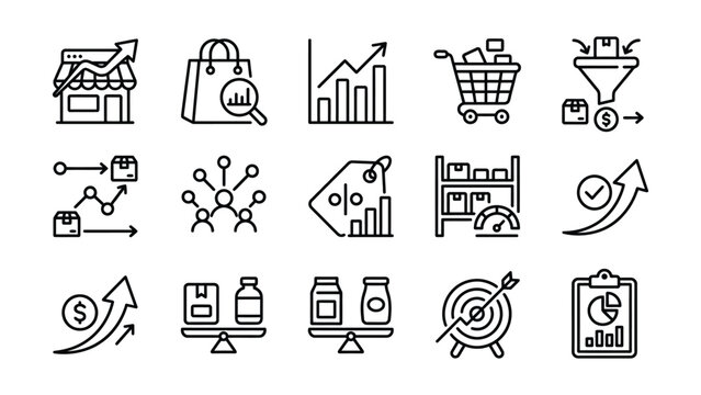 Collection of business and ecommerce growth icons with transparent background