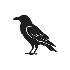 Fototapeta premium Minimalist Black Raven Bird Silhouette Graphic Symbol for Gothic Wildlife Design and Mystical Nature Logo Illustration