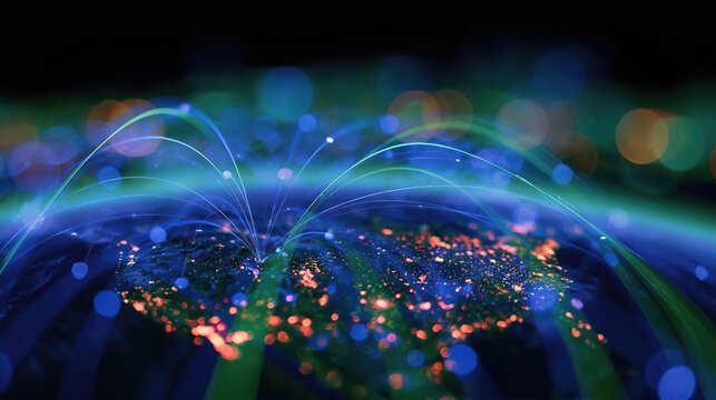 Global connectivity concept with green and blue light trails