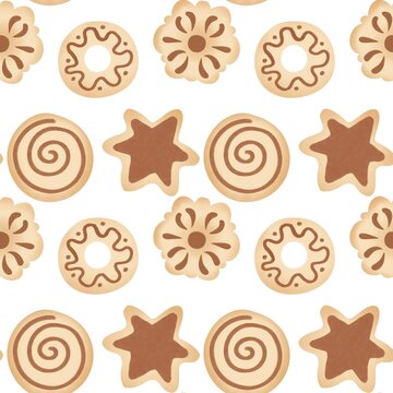 Gingerbread Cookies Seamless Pattern with Christmas Holiday Sweets