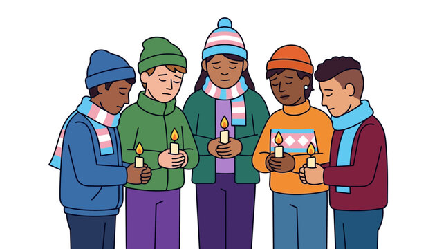 Diverse group of children holding candles in solemn vigil