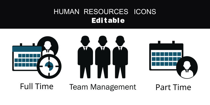 Human Resources Vector Icon Set Featuring Full Time Team Management Part Time Work Concepts.