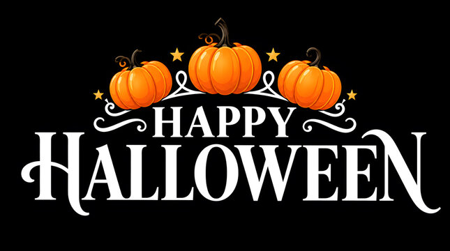 黒背景にオレンジのかぼちゃと白文字が映えるハッピーハロウィンデザイン