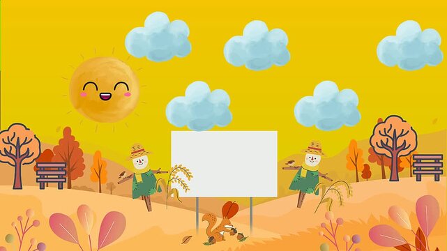 sign autumn harvest, or autumn harvest, blank signboard banner illustration footage copyspace animation 4k.