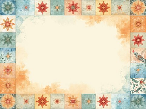 Patchwork star quilt border frame with blank center