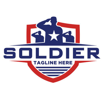 Soldier is saluting. Military logo design vector.