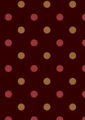 Seamless vector pattern with alternating golden brown and dusty rose polka dots on a dark maroon background, elegant abstract geometric design for fabric, textile, wallpaper, and wrapping paper © HEMEL