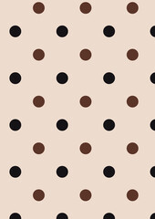 Seamless vector pattern with alternating black and brown polka dots on a light beige background, cute abstract geometric design for fabric, textile, wallpaper, and wrapping paper printing © HEMEL