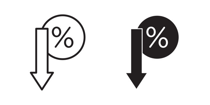 Percent down icon flat outline in black
