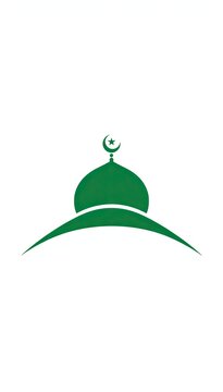 Green mosque dome logo with crescent moon on curved base