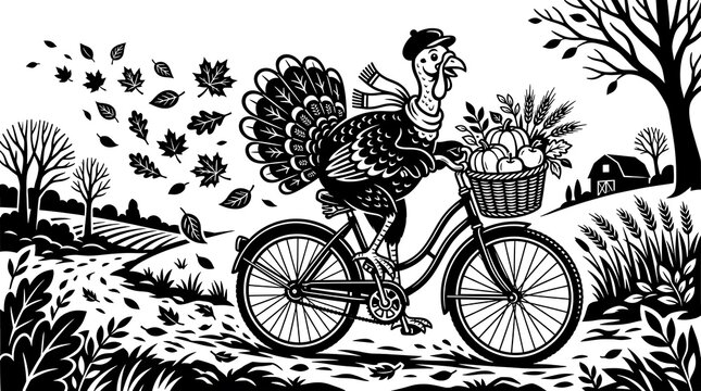 A vintage thanksgiving scene a bicycle ride through falling leaves and autumnal charm