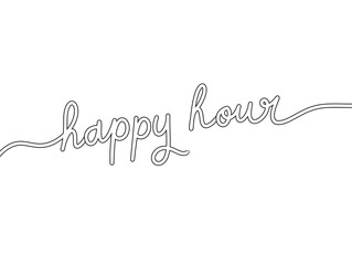 Minimalist continuous line art with 'happy hour' text design © rahayu