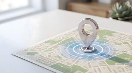 Fototapeta premium 3D location pin marker on detailed map with concentric targeting rings for navigation and logistics planning