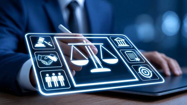 Business professional rating customer satisfaction on glowing digital feedback dashboard with five star reviews, close up in modern office