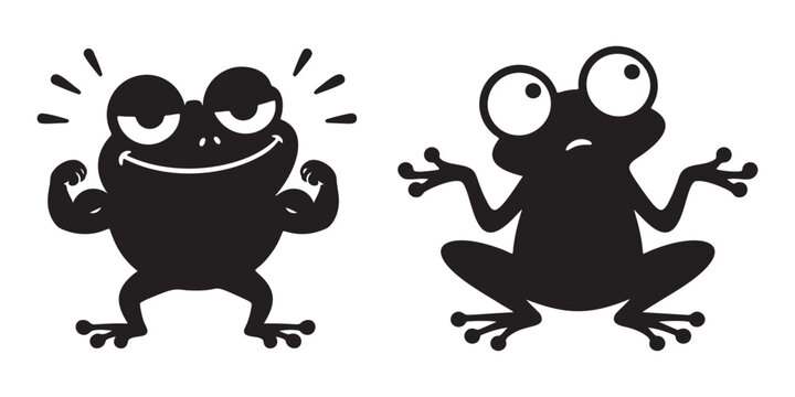 Cartoon frogs showing happy and sad expressions Vector