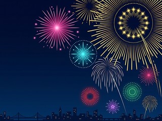 Obraz premium Colorful fireworks display over a city skyline at night