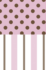 Seamless vector pattern with polka dots on a pink background combined with vertical stripes in white, pink, and brown tones, cute geometric design for fabric, textile, wallpaper, and wrapping paper © HEMEL