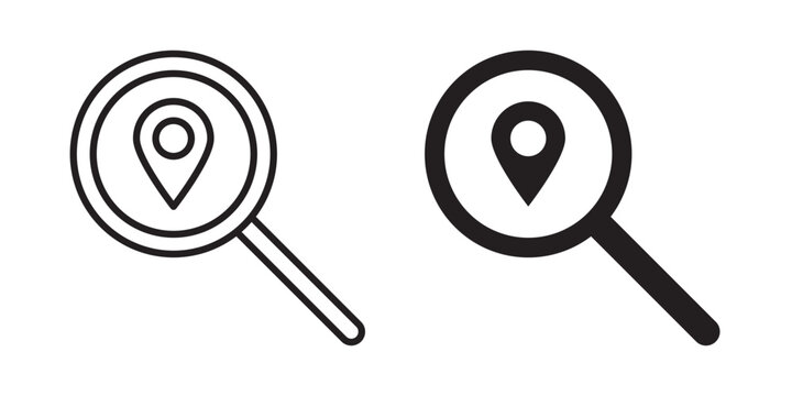 Search Location icon flat outline in black