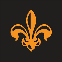 Orange stylized fleur de lis icon with classic artistic details for luxury branding. © StockHub