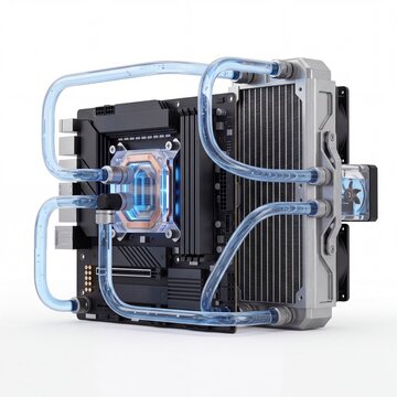 Computer motherboard with custom liquid cooling system and radiator