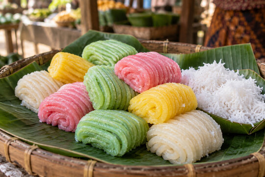 Colorful Getuk Lindri Cassava Rolls with Grated Coconut