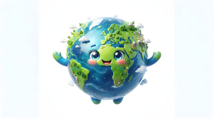 Fototapeta premium Cute Planet Earth Cute Face 3D Render Illustration
