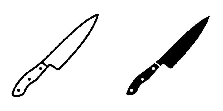 Kitchen knife icon flat outline in black