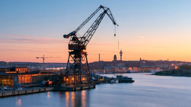 Eriksberg shipyard crane at sunset in gothenburg