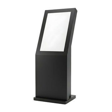 Modern digital information kiosk with blank screen on transparent background