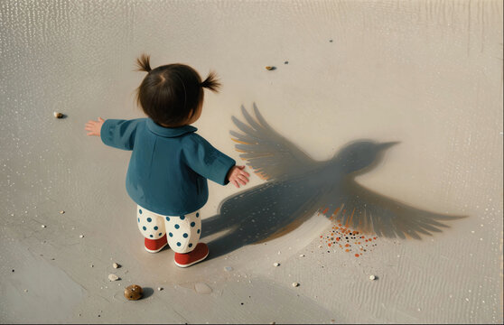 Surreal Conceptual: Little Girl with a Bird Shadow