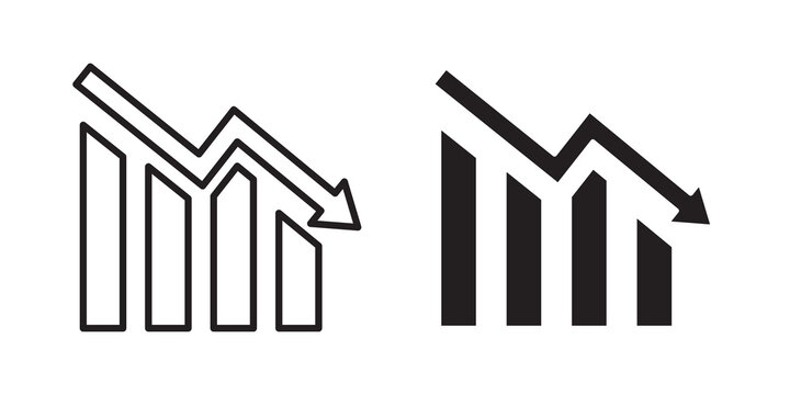 Arrow trend-down icon flat outline in black