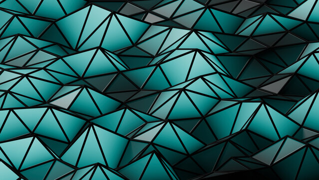 3d abstract low poly surface, triangle and dark digital network grid. 3d rendering illustration not AI