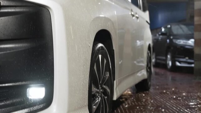 Close Up of White Minivan Car Side Profile and Alloy Wheel