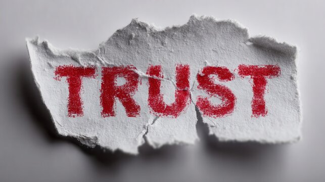 Torn paper with the word trust illustrating broken trust and its impact on relationships and communication