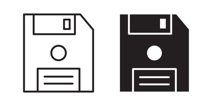 Floppy disk icon flat outline in black