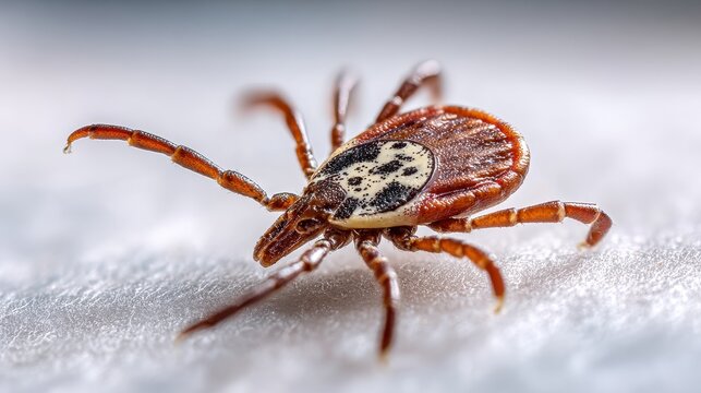 Macro photography close up of a single tick on a bright clean surface at daytime