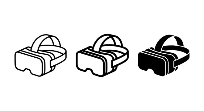 Virtual Reality Headset Icons, VR Goggles Set, Immersive Technology Graphics, Futuristic Device Vector