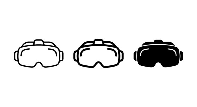Virtual Reality VR Headset Icons, Futuristic Technology Goggles, Immersive Gaming Device Set
