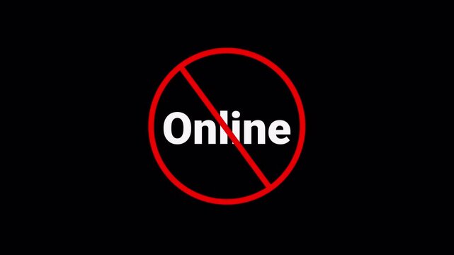 Red Online Prohibition Symbol Animation Isolated on Transparent Background, stop online forbidden red circle animation, Warning, prohibited or ban icon animation. Online Prohibition Symbol in 4k.