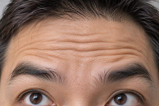 Close-up of horizontal forehead lines on a man's face