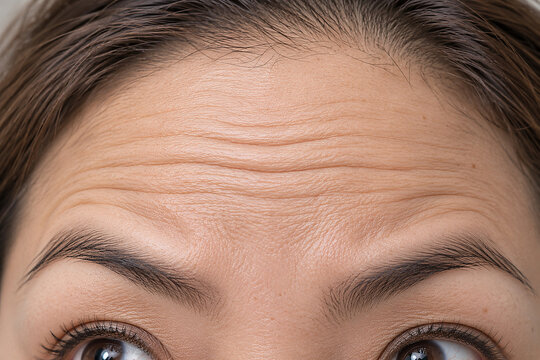 Close-up of horizontal forehead lines on a woman's face