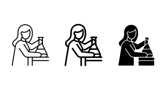 Scientist Icon Set, Laboratory Research Symbols, Chemistry Experiment Vector Graphics