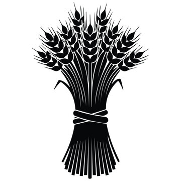 Detailed wheat sheaf silhouette vector illustration bundle for agricultural harvest logo.