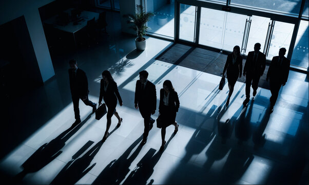 Business People Walking in a Modern Office Lobby