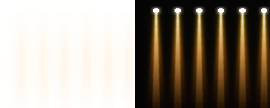 Golden Stage Spotlight Beam Lights Vector Set On White And Black Background EPS Graphic