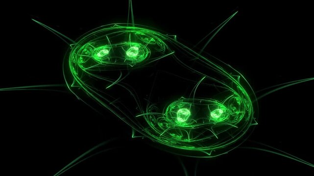 Abstract animation of green bacteria on a black background