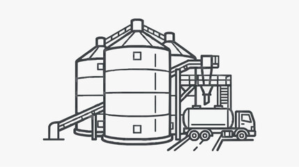 Naklejka premium Industrial Silo Storage System with Tanker Truck and Conveyor Access