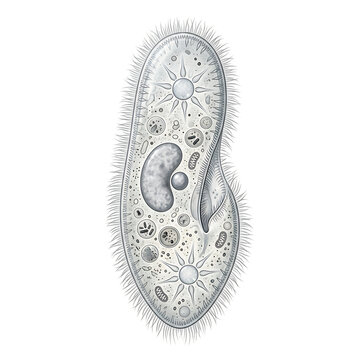 Detailed biological illustration of a paramecium singlecelled ciliate organism isolated on transparent background